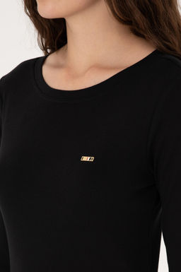 Kad_n Siyah Slim Bisiklet Yaka Basic Sweatsh_rt