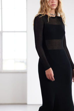 TRENDYOLMILLA Limited Edition Siyah Midi Triko Transparan Gorunumlu Elbise TWOAW25EL00312  фото 3