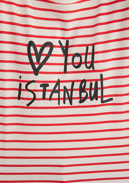 Love You Bask?l? Cizgili Istanbul Tisort - Mavi фото 7