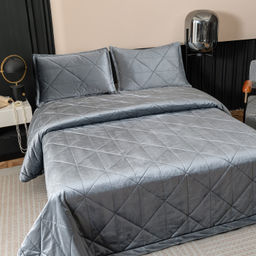 Велюровое покрывало в клетку и две наволочки OVL038 240*260/50-70 2 шт - Ситрейд фото 7