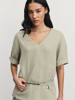 Рубашка из муслина с V-образным вырезом / Zarina  фото 8