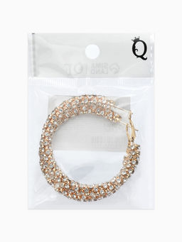 Серьги-кольца со стразами "Россыпь" d=5,5см, цвет белый в золоте