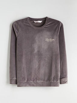 Bisiklet Yaka Nak??l? Kad?n Kadife Pijama ?st?