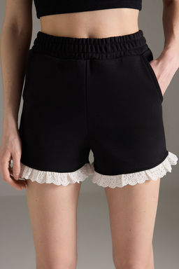 Trendyolmilla Siyah Brode ve Cep Detayl? Mini Sort & Bermuda TWOSS25SR00203