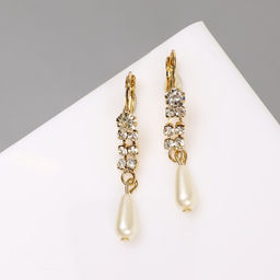 Серьги с жемчугом Колосок капля, цвет МИКС