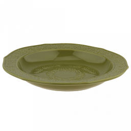 "Русское поле" Тарелка глубокая фарфоровая д215мм, h32мм, 380мл, волнистый край, фактурный глянец, зеленый, в коробке (Китай)