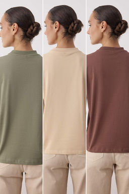 Siyah-Beyaz-Lacivert 3Lu Paket %100 Pamuk Regular/Normal Kal?p Dik Yaka Orme T-Shirt TWOAW26TS00007 - Trendyolmilla фото 9