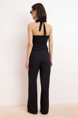 Siyah Keten Gorunumlu Bluz Pantolon Dokuma Alt - Ust Tak?m TWOSS26AU00100