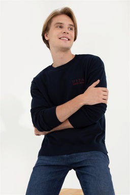 U. S. Polo Assn Мужской темно-синий трикотажный свитер с круглым вырезом - U.s. polo assn фото 9