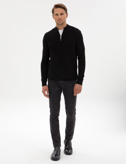 Siyah Slim Fit Dik Yaka Fermuarl_ Triko Kazak - Pierre cardin фото 4