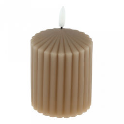 Свеча восковая, интерьерная, светодиодная на батарейках д7,4см h10(12,5)см, свет теплый, с мерцанием, цвет бежевый, питание от 2-х батареек АА (в комплект не входят), в коробке (Китай)