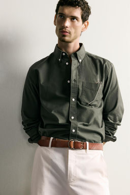 CAMISA REGULAR FIT ESTRUCTURA OXFORD / Verde oscuro - Zara фото 7