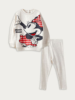Bisiklet Yaka Uzun Kollu Minnie Mouse Bask?l? K?z Bebek Sweatshirt ve E?ofman Alt 2li Tak?m