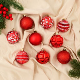 Ёлочные игрушки Гармония, шары новогодние, d=5.5 см, набор 9 шт., звёзды, полоски, красно-белый