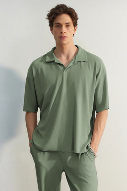 Mint Oversize/Genis Kesim Dokulu K?r?smaz Ottoman Polo Yaka T-Shirt TMNSS23PO00020