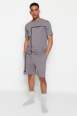 TRENDYOL MAN Siyah Regular Fit Bisiklet Yaka Bask?l? Sortlu Pijama Tak?m? TMNSS23PT00017