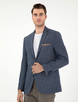 Lacivert Ex. Slim Fit Keten Kar___ml_ Ceket