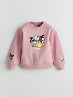 Bisiklet Yaka Hello Kitty Bask?l? Kal?n K?z ?ocuk Sweatshirt