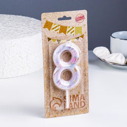 Свеча в торт Белый мрамор, цифра 8, ГИГАНТ, 9 см - Страна карнавалия фото 2