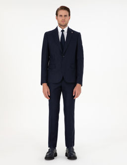 Lacivert Slim Fit Y_n Tak_m Elbise