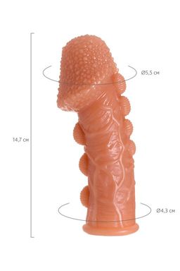 Насадка KOKOS с дополнительной стимуляцией , реалистичная,TPE, телесный, 14.7 см