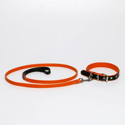 Комплект ошейник (58х2.5 см) и поводок (130х1.4 см) из экокожи, чёрный с оранжевым - Пушистое счастье фото 3