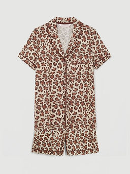 Leopar Desenli Kad?n ?ortlu Pijama Tak?m?