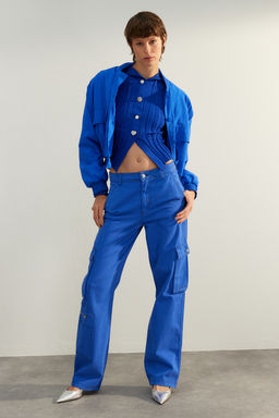Limited Edition Saks Kargo Cepli Yuksek Bel Wide Leg Jeans TWOAW24JE00229