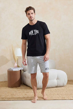 Siyah-Gri Bask_l_ %100 Pamuk Regular Fit _rme _ortlu Pijama Tak_m_ TMNSS24PT00012