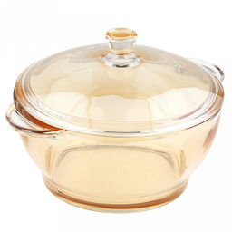 Кастрюля стеклянная "Гурман" 0,85л, д15,9см, h7,5см, основание д11,2см, общая h12,5см, стеклянная крышка ручка-кнопка, 2 ручки, янтарный перламутровый, в коробке (Китай)