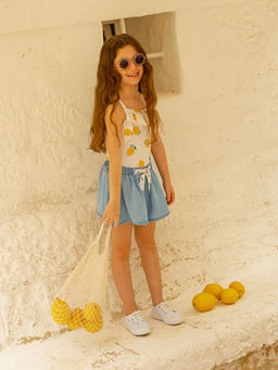 Kurdele Detayl? K?z ?ocuk Jean ?ort