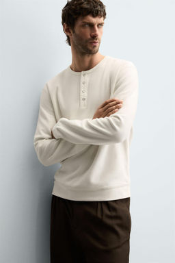 RIBBED BUTTON-NECK T-SHIRT - Zara фото 6