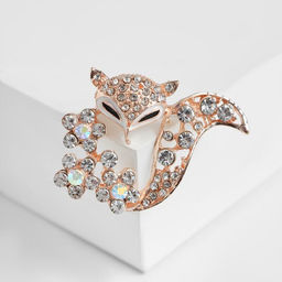 Брошь «Лиса», в цветах, белая в золоте