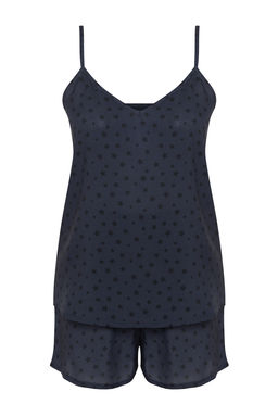 Trendyolmilla Lacivert Y?ld?z Desenli Ip Ask?l? Viskon Sortlu Dokuma Pijama Tak?m? THMSS24PT00189
