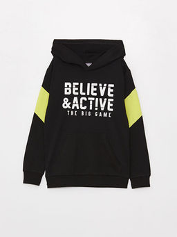 Kap??onlu Bask?l? Uzun Kollu Erkek ?ocuk Sweatshirt
