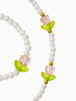 Комплект детский «Выбражулька. Тюльпаны и жемчуг», 2 предмета: бусы, браслет, бело-розовый