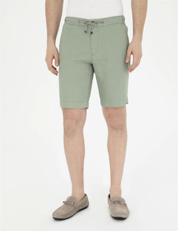 Ye_il Slim Fit Keten Beli Lastikli Dokuma _ort