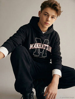 Kap??onlu Bask?l? Erkek ?ocuk Sweatshirt