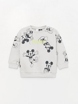 Bisiklet Yaka Uzun Kollu Mickey Mouse Bask?l? Erkek Bebek Sweatshirt