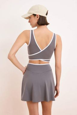 Gri Dalg?c/Scuba Kumas 2 Katmanl? Ici Sortlu Spor Sort Etek THMSS26SR00002 - Trendyolmilla фото 5