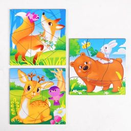 Пазл разрезной Лесные животные, 3 картинки в раме - Лесная мастерская фото 5