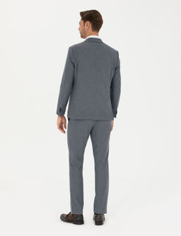 Koyu Mavi Slim Fit _izgili Tak_m Elbise