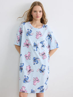 Bisiklet Yaka Stitch ve Angel Bask?l? Kad?n Gecelik