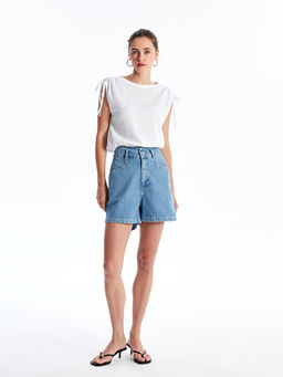 Kad?n Beli Lastikli D?z Jean ?ort