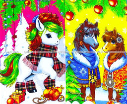 Цена за 6 шт.Полотенца вафельные Новогодние "Игривые Лошадки"