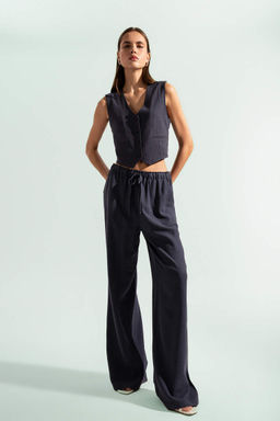 Широкие брюки с тремя карманами, нормальной талией, стандартной длины, брюки из смесового льна - Defacto фото 3