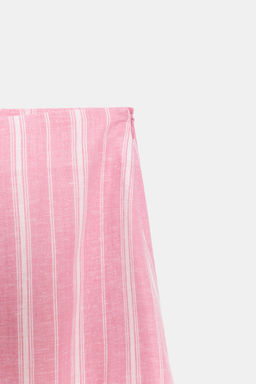 FALDA MIDI CON LINO RAYAS / Rosa / Blanco - Zara фото 10