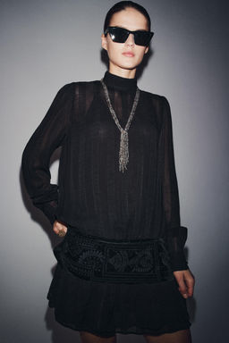 ZW COLLECTION CONTRAST DRESS WITH EMBROIDERED SASH