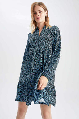 Мини-платье-рубашка с воланами и цветочным узором - Defacto фото 4