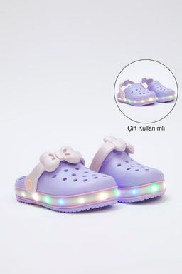 Lila Is?kl? Fiyonklu Detayl? Hafif Taban Kucuk K?z Cocuk Kids Eva Sandalet Terlik TAKSS25SD00045